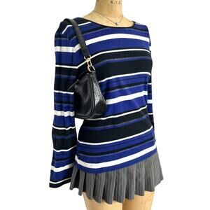 Charter Club Striped Long Sleeve Top Blue Silver Shimmer Retro Y2K XL L